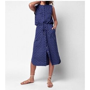 Faherty Saylor Button Front Midi Shirt Dress Midnight Ikat SZ XS